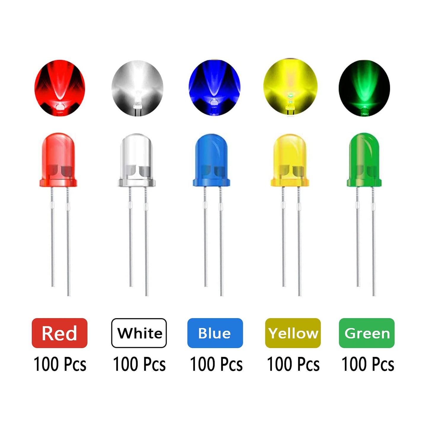 AUKENIEN Diodi LED 3MM 15 Colori 450 pezzi Diodo LED Kit Diode Elettronica Emissione Luce Rotondo Trasparente Rosso Blu Giallo Verde Bianco Caldo Arancione Rosa Viola Chartreuse