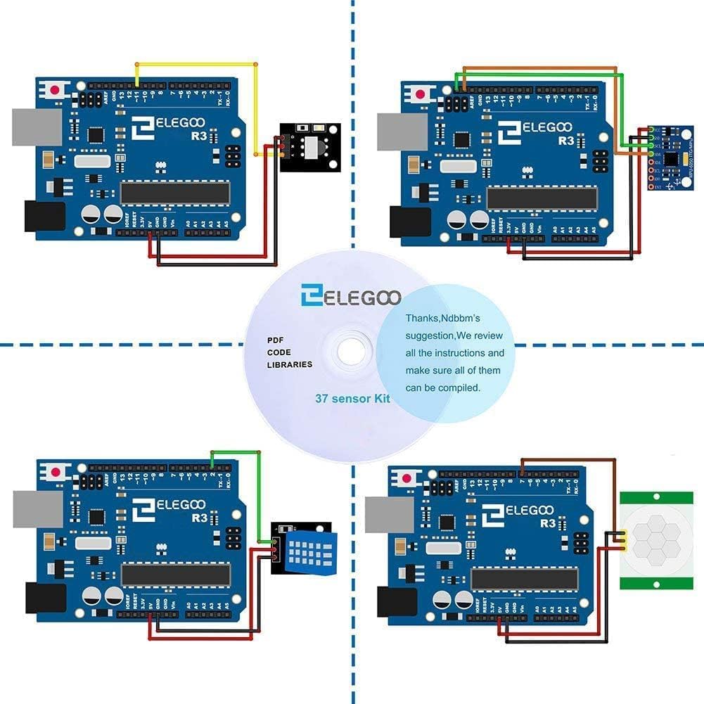 ELEGOO 37-in-1 Kit Modulo Sensore Elettronici V2.0 con Tutorial in Inglese Compatibile con Arduino IDE, microchip