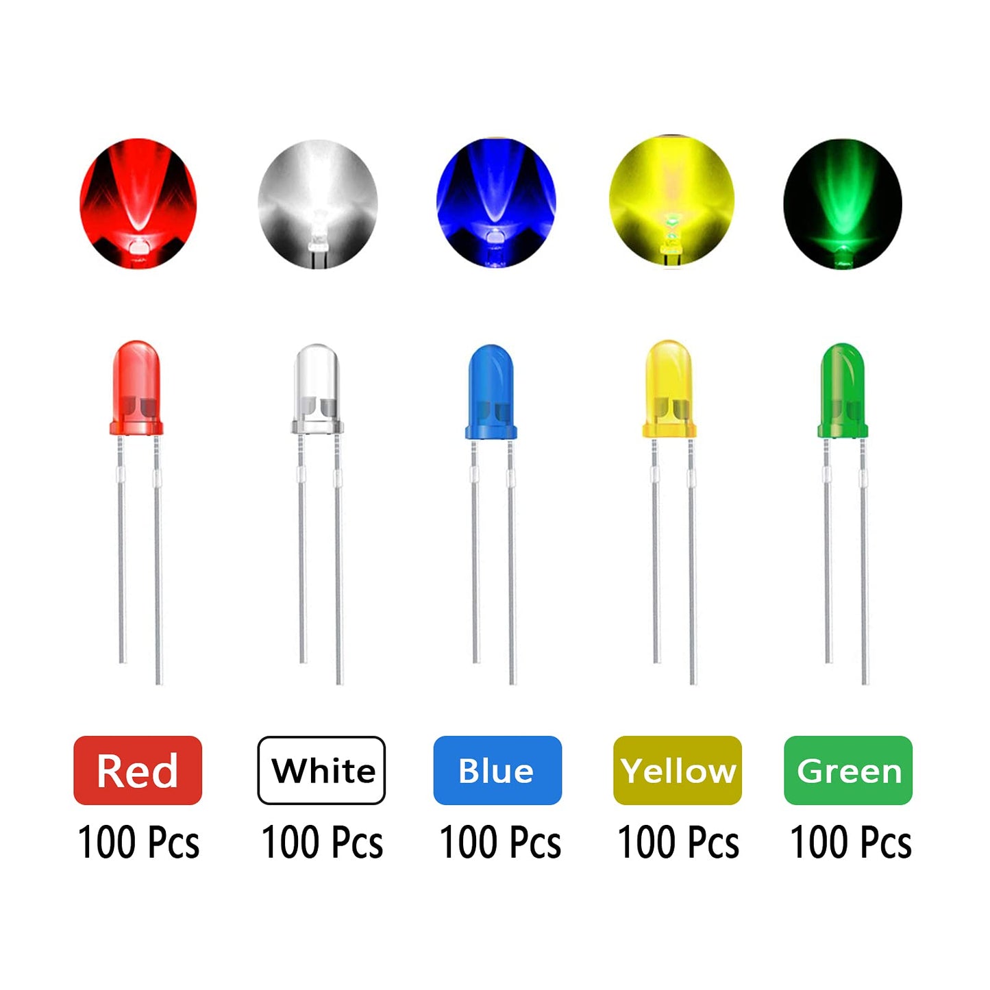 AUKENIEN Diodi LED 3MM 15 Colori 450 pezzi Diodo LED Kit Diode Elettronica Emissione Luce Rotondo Trasparente Rosso Blu Giallo Verde Bianco Caldo Arancione Rosa Viola Chartreuse