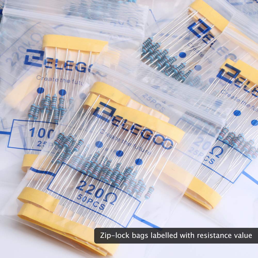 ELEGOO 525 Pezzi Kit resistore 17 Valori ±1% Assortimento, 0 Ohm-1M Ohm per Arduino UNO R3 e Altri progetti di Elettronica