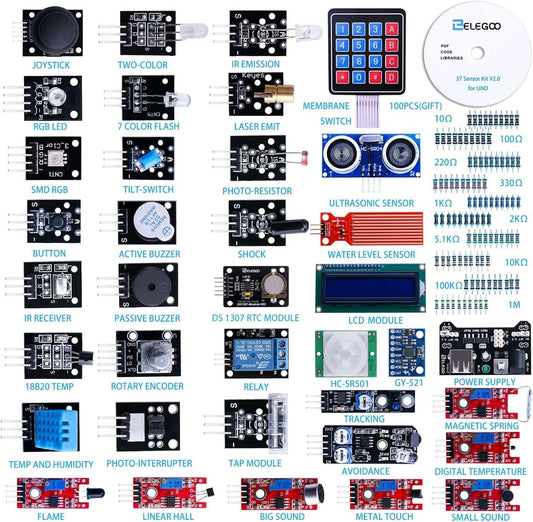 ELEGOO 37-in-1 Kit Modulo Sensore Elettronici V2.0 con Tutorial in Inglese Compatibile con Arduino IDE, microchip